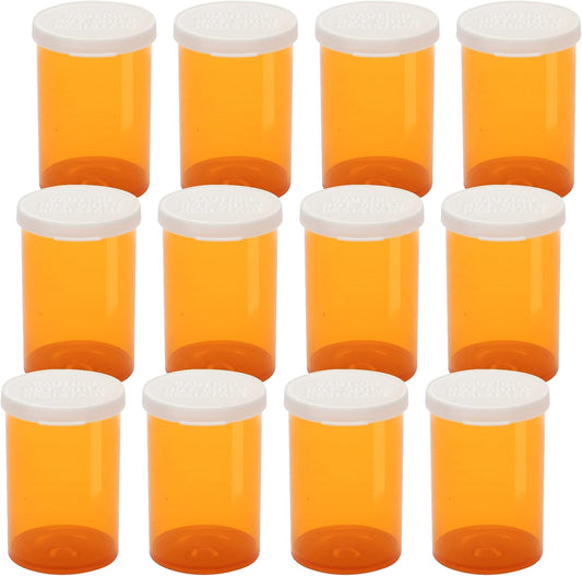 Empty Plastic Pill Bottles with Easy Open Snap Caps (Not Child Resistant), Prescription Medication Vials, Clear Containers, PillCases Dispenser Organizers (20 Dram, 12pcs)