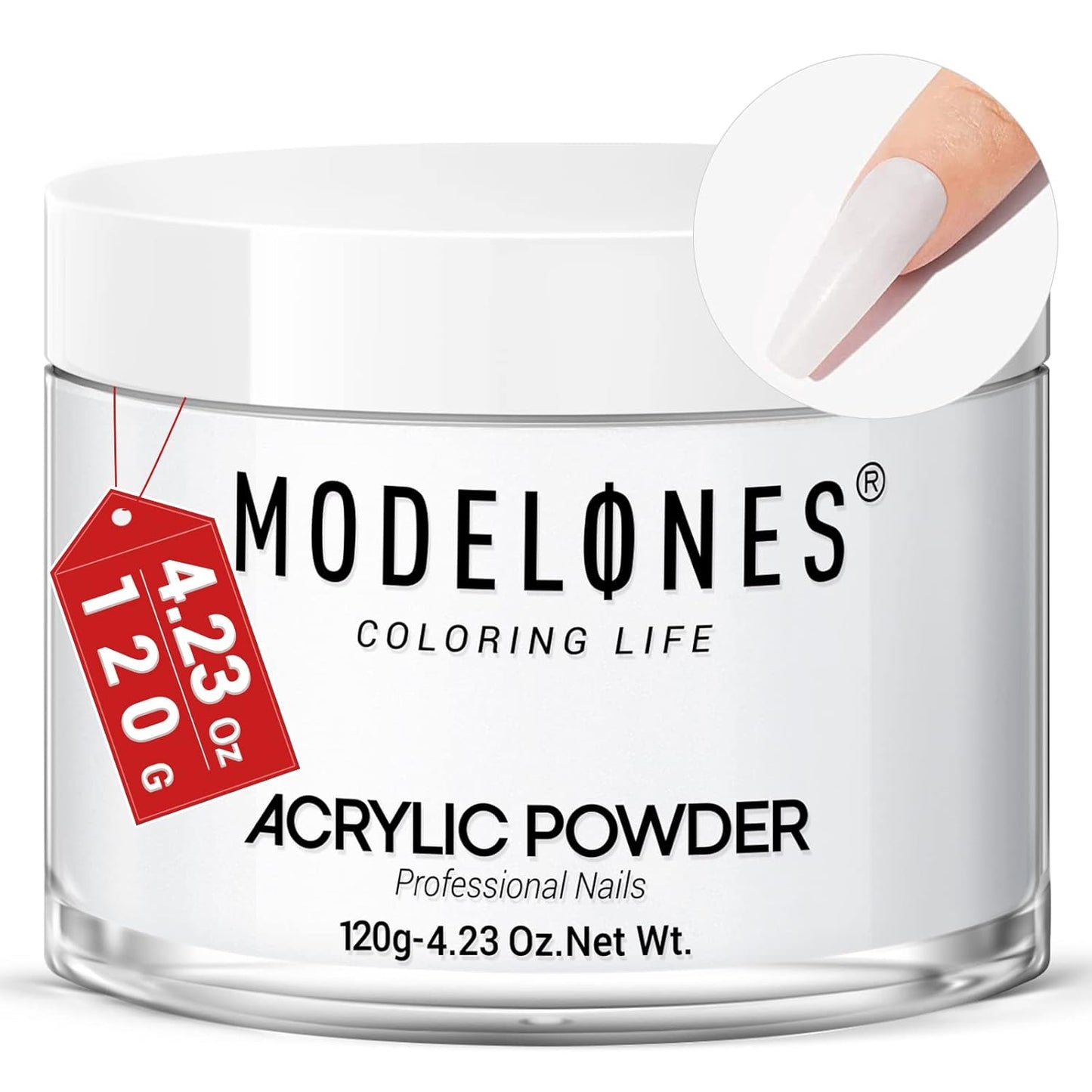 MODELONES 4.23oz White Nail Acrylic Powder Professional Big Capacity Nail Art Powder for Nail Extension