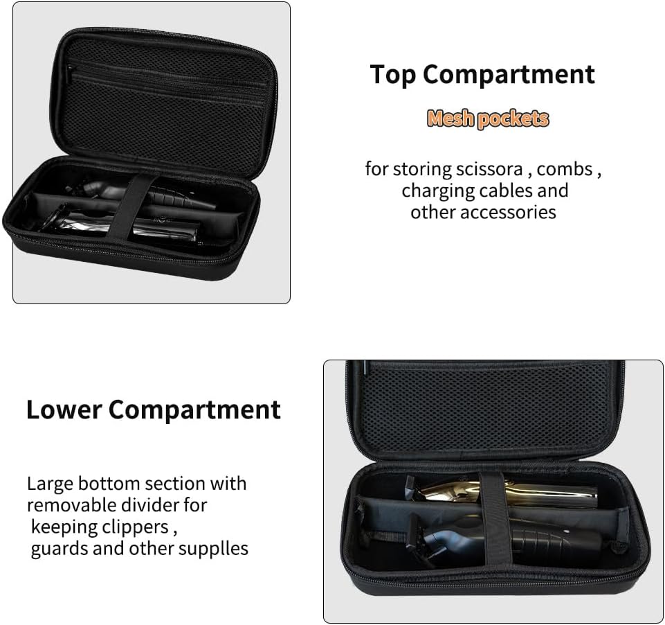 Hard Travel Case for Hair Clippers, Hair Cutting Barber Supplies Holder, Trimmer Organizer Storage Bag for Ufree/Hatteker/Oneisal/Wahl 5Star/Andis Men Razor Guard Grooming Kits (Black)
