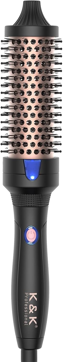 K&K Heated Curling Brush - 1.5 Inch Ceramic Tourmaline Ionic Volumizing Hot Brush for Root Volume & Loose Curls (Black)