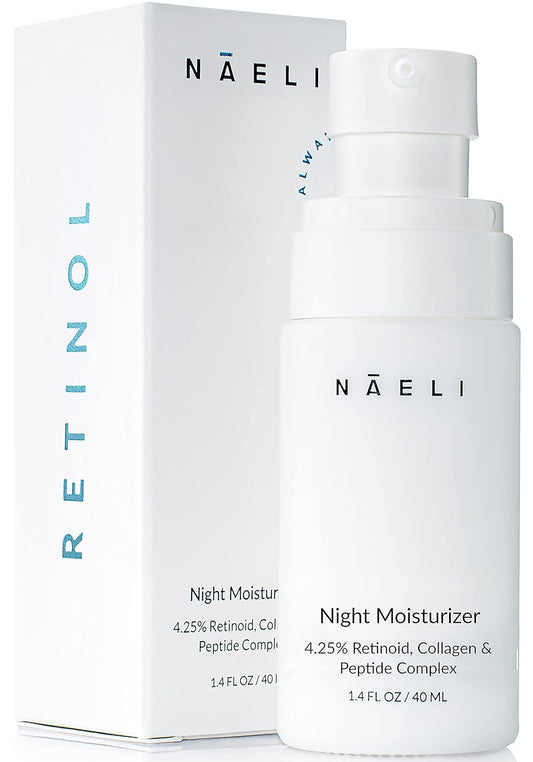 Retinoid Cream - 4.25% Retinol Night Moisturizer for Face & Neck with Collagen, Peptides & Hyaluronic Acid - Anti Aging Wrinkle Cream, Improves Skin Tone & Texture, 1.4 oz