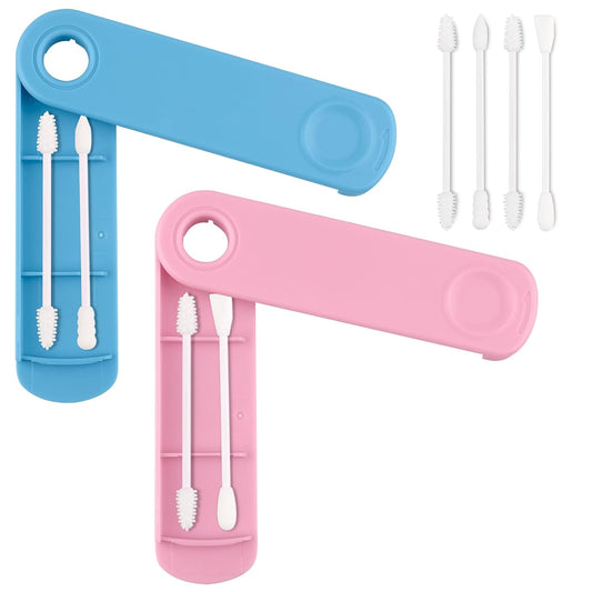 Reusable Cotton Swabs for Ear Cleaning - The Sustainable and Sanitary Alternative to Single-Use Q Tips - Zero Waste and Easy to Clean - Comes with a Convenient Travel Case Holder - Blue and Pink