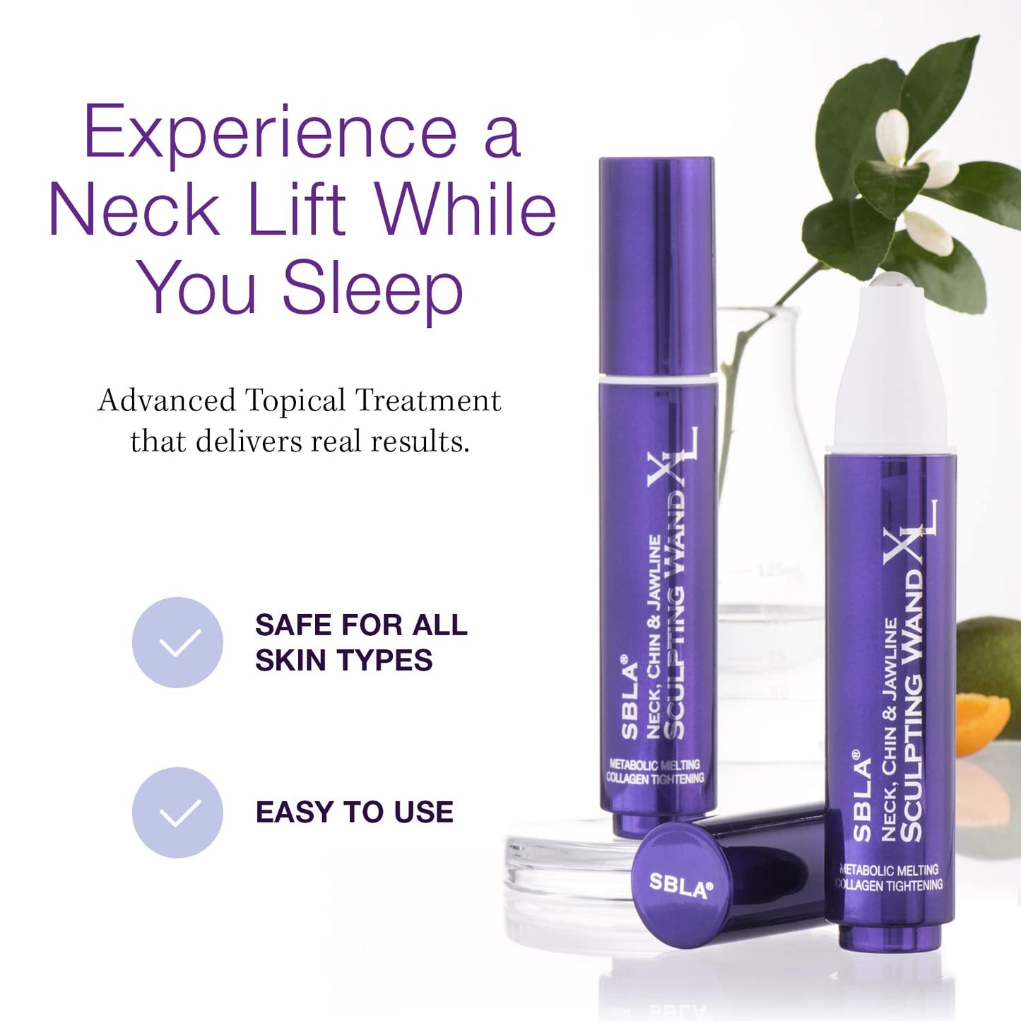 SBLA Neck, Chin & Jawline Sculpting Wand XL – Melts Neck Fat Under The Chin & Along Jowls, Lifts & Sculpts The Entire Area & Reduces Lines, Boosts Collagen Production - 2 Pack