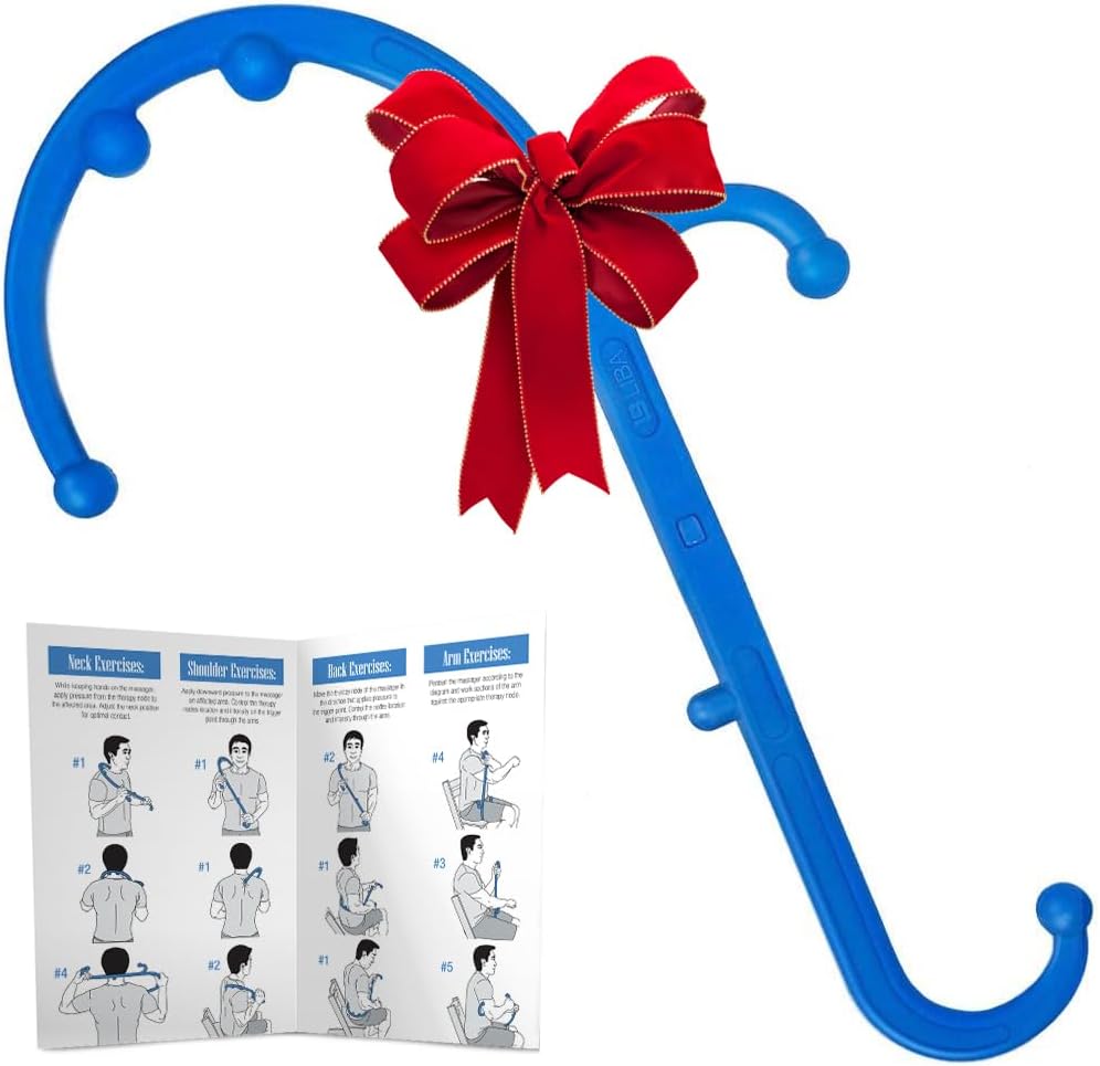 LiBa Back and Neck Massager - Trigger Point Massage Tools for Pain Relief and Manual Massage Hook Therapy Handheld Back Neck Shoulder Massager Blue - Gift for Women & Men