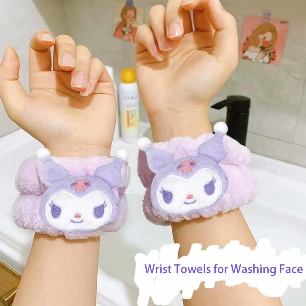 Kawaii Spa Headband and Wristband Set for Face Washing, Cute Soft Skincare Headbands for Women Girls, Fluffy Makeup Headband for Washing Face, Bath, Shower, Beauty