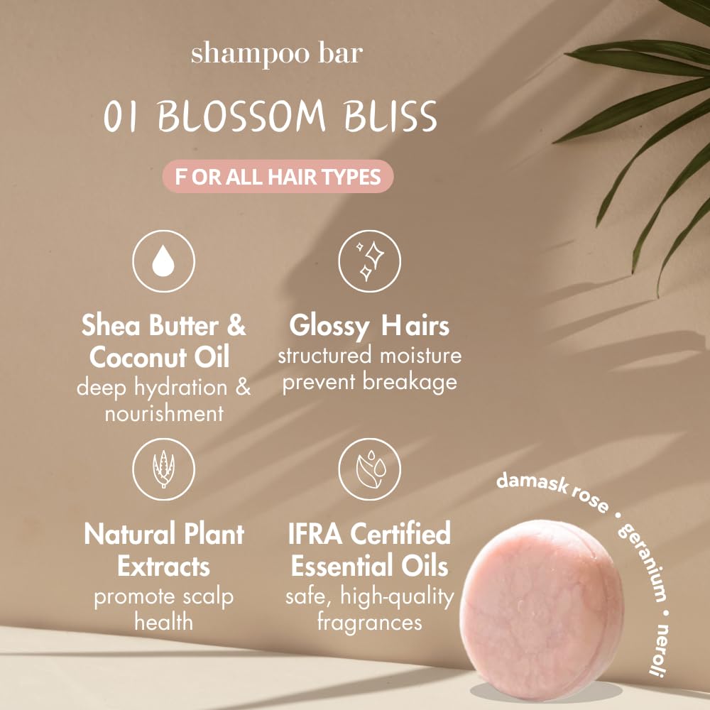 pH-Balanced Shampoo Bars | Sulfate-Free, Paraben-Free | Deep Hydration with Natural Oils | Travel-Friendly & Long-Lasting | 01 Blossom Bliss