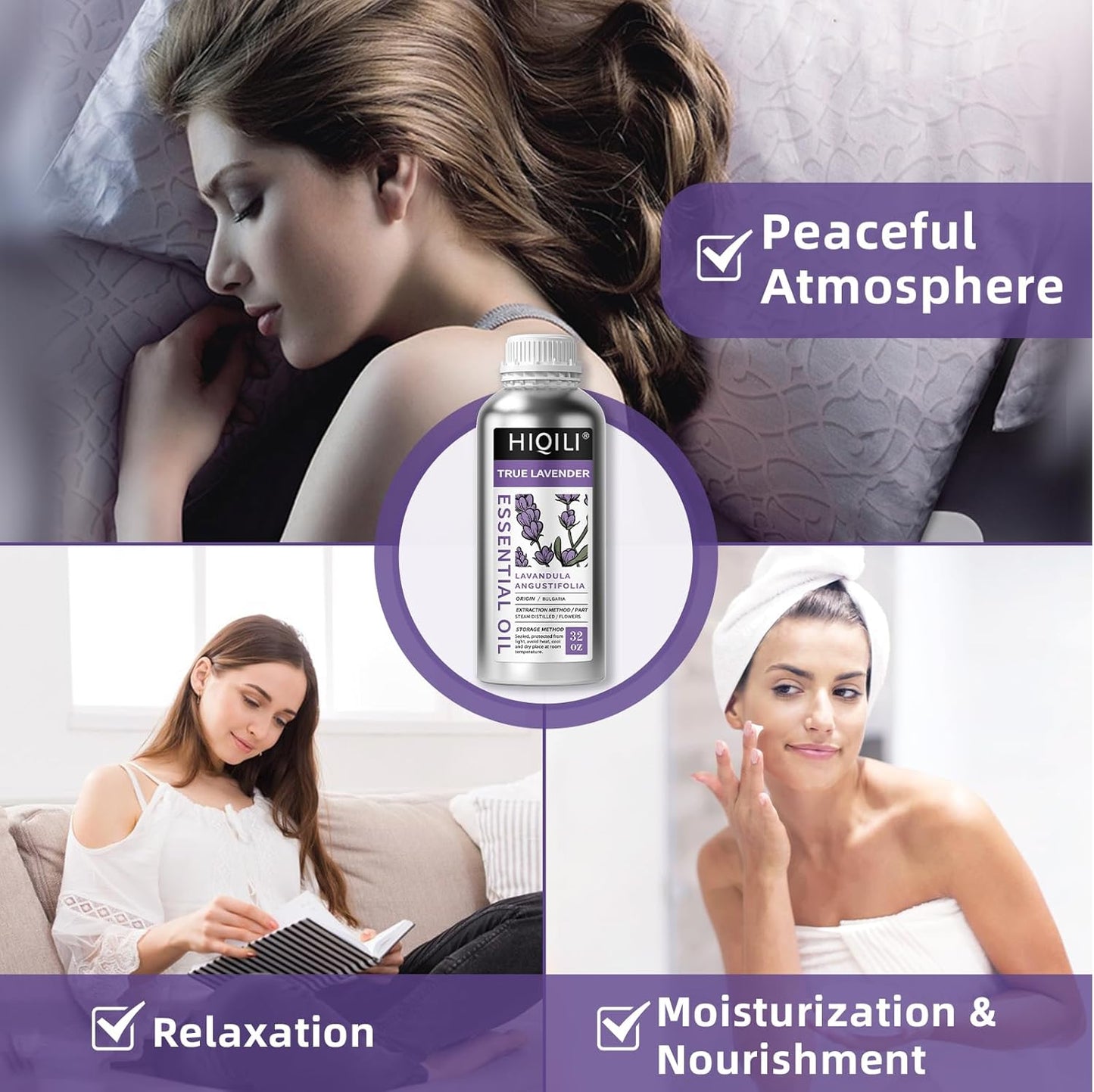 HIQILI 32 Fl Oz Lavender Essential Oil Pure, for Aromatherapy Diffuser, Hair, Includes Premium Quality Glass Dropper-32 Ounces