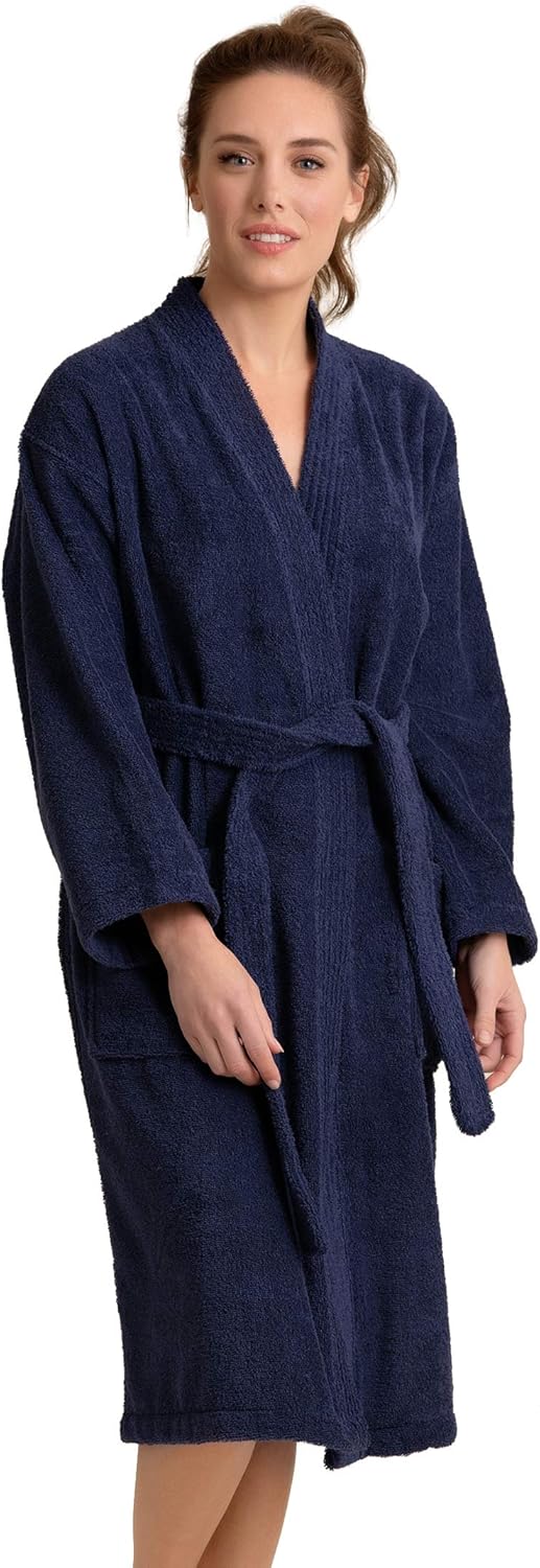 Soft Touch Linen Women's Robe Terry Cloth Kimono Bathrobe Thick 100% Cotton