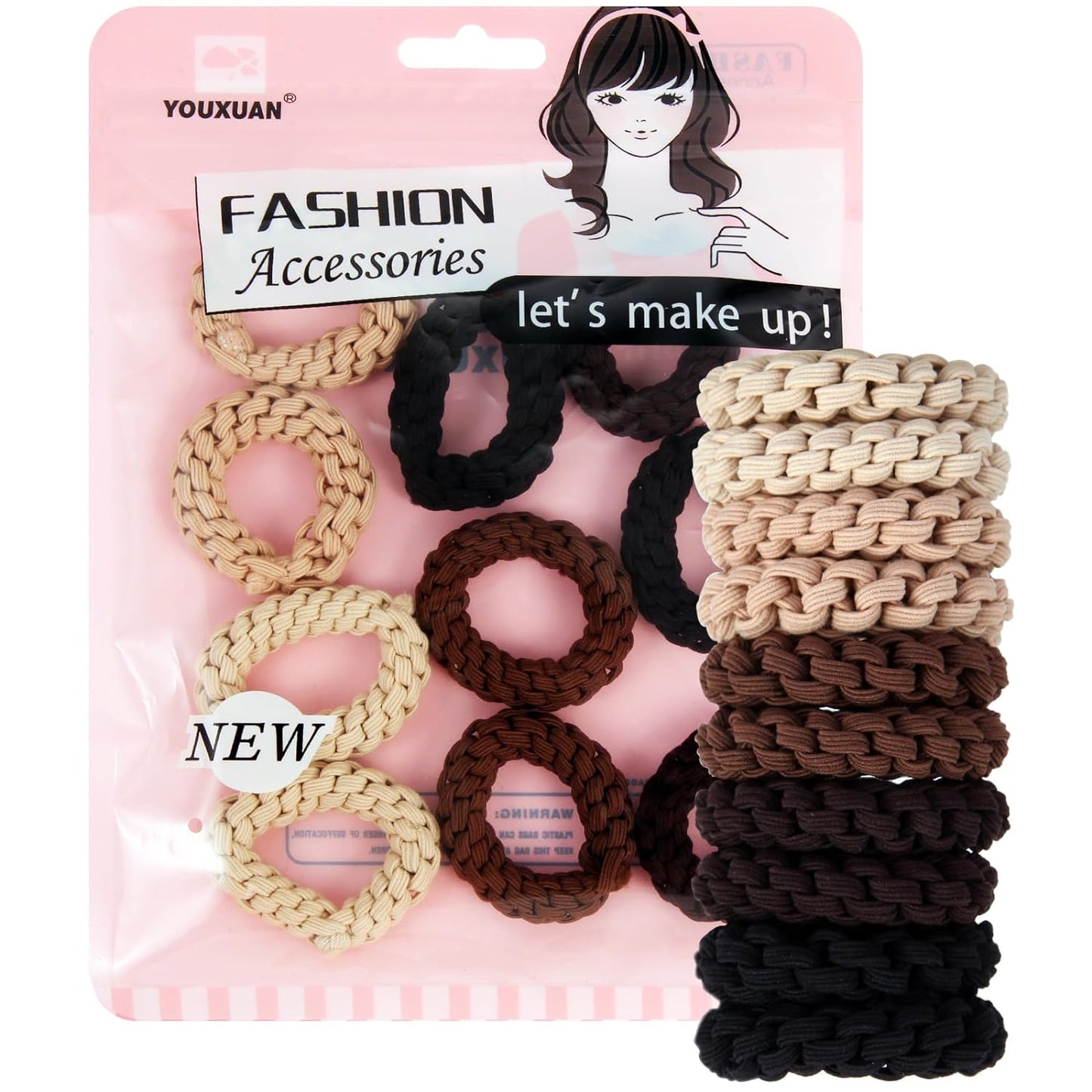 Youxuan Elastic Hair Ties for Women - No Damage, No Slip, No Pull Hair Bands - Comfortable Handmade Braided Polybands for Girls - 10-Pack Multi Colors Polyester Scrunchies