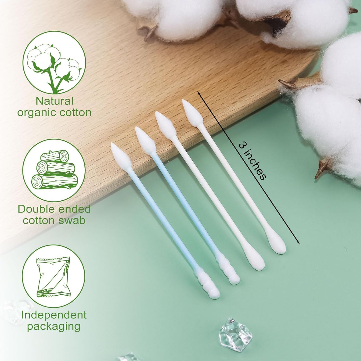 Cotton Swabs Individually Wrapped Travel Cotton Swabs, Cotton Stick Spiral Pointed Cotton Swab, Round Tip Cotton Swab, Double Tipped Cotton Swabs for Ear Makeup Cleaning Care (500 Count)