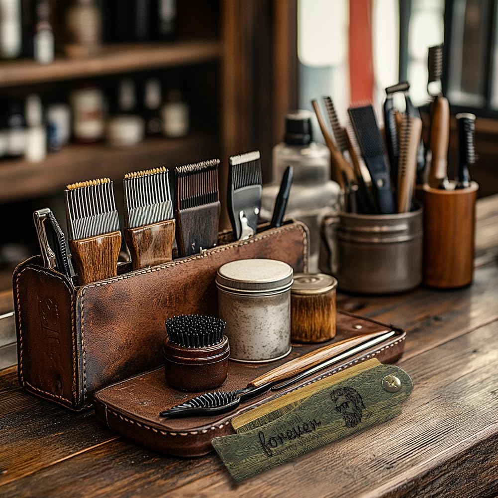 CHGCRAFT Sunglasses Man Folding Wooden Comb Foldable Beard Combs Carved Wooden Comb Fine Tooth Hair Combs with Imitation Leather Protective Cover for Men Grooming Mustaches Head Hair Husband Gift