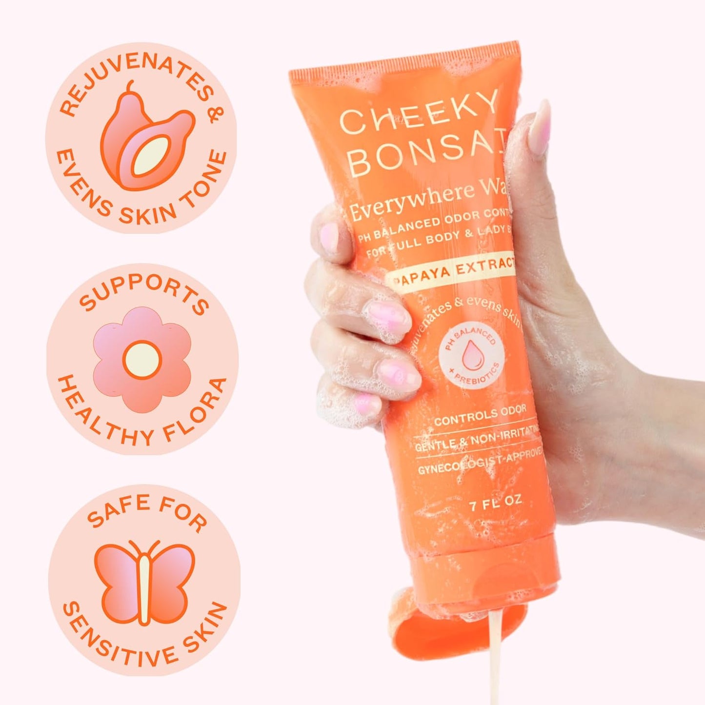 Cheeky Bonsai Feminine Full Body Wash for Women - Removes Odor - pH Balanced - Gentle on Sensitive Skin - No Dyes or Parabens - Hypoallergenic - Gynecologist Approved - 7 oz