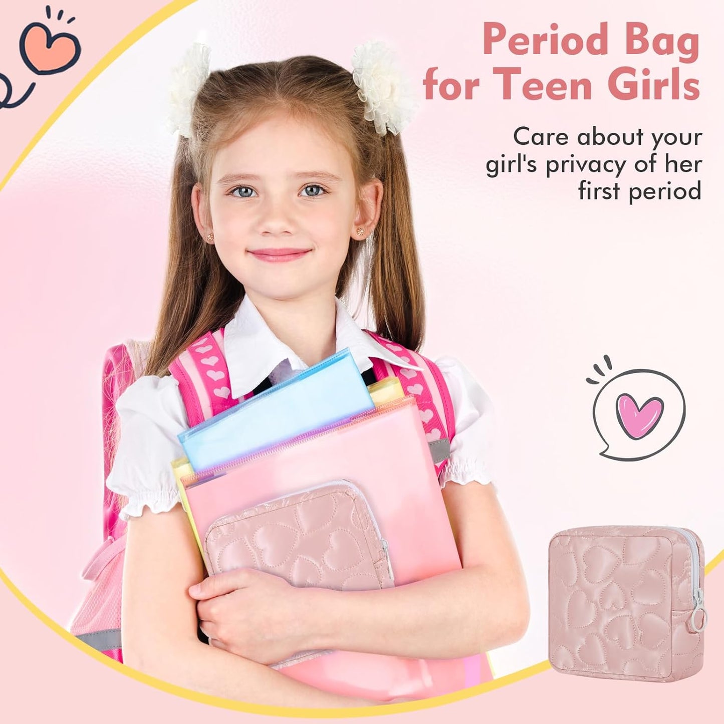 Sanitary Napkin Storage Bag Soft PU Leather Sanitary Pad Bags for Period Teen Period Pads Pouch for Panty Liners, Tampons, Menstrual Cup - Black