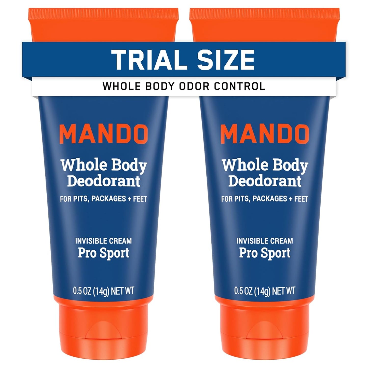 Mando Whole Body Deodorant - Mini Travel Size Invisible Cream Tube - 72 Hour Odor Control - Aluminum and Baking Soda Free, Skin Safe - .5 oz (Pack of 2) (Pro Sport)