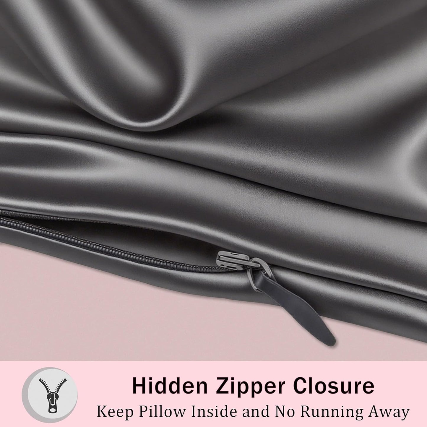 Mulberry Silk Pillow Cases with Zipper, Ultra Smooth Soft Breathable Cooling Pillow Cases for Hot Sleepers, Silk Satin Pillowcase for Hair and Skin, Gifts for Women (Dark Grey, Queen Size, 1 Pack)