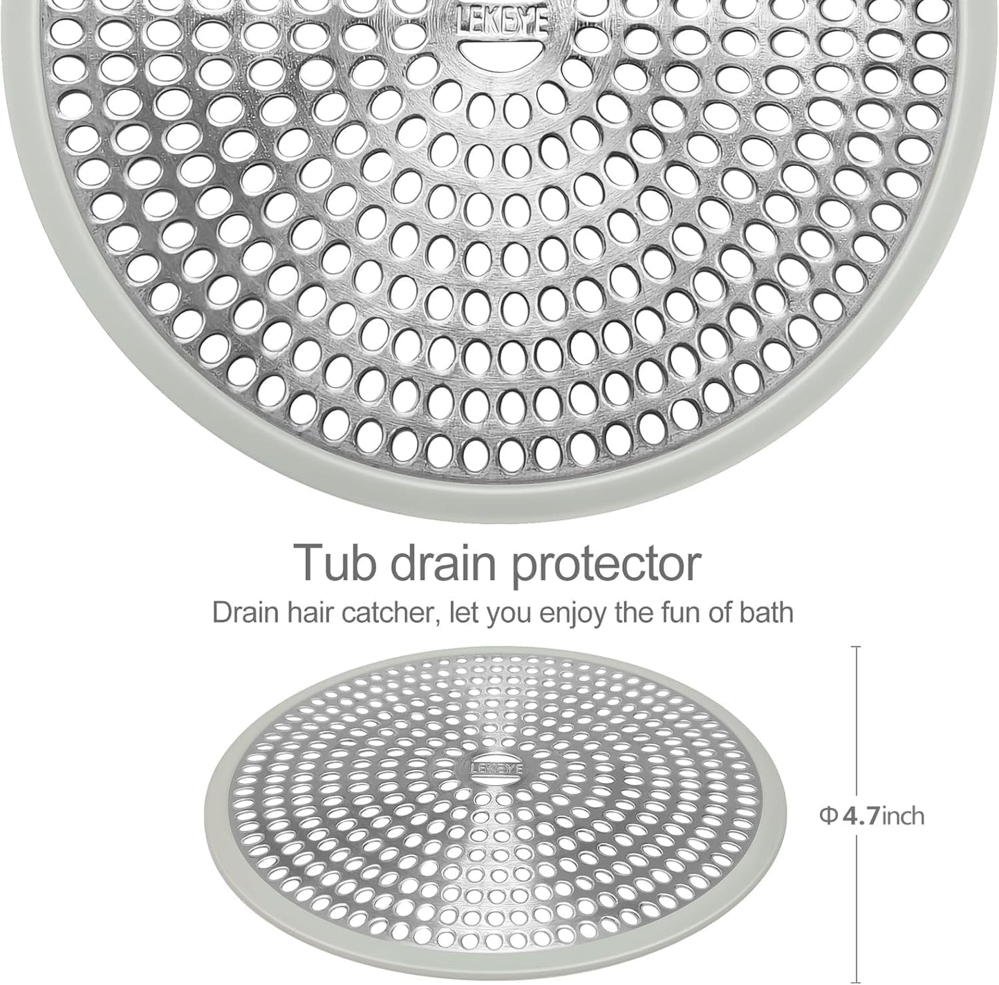 LEKEYE Shower Drain Hair Catcher | Strainer | Shower Stall Drain Cover | Bathroom Drain Protector Stainless Steel and Silicone(Light Gray)