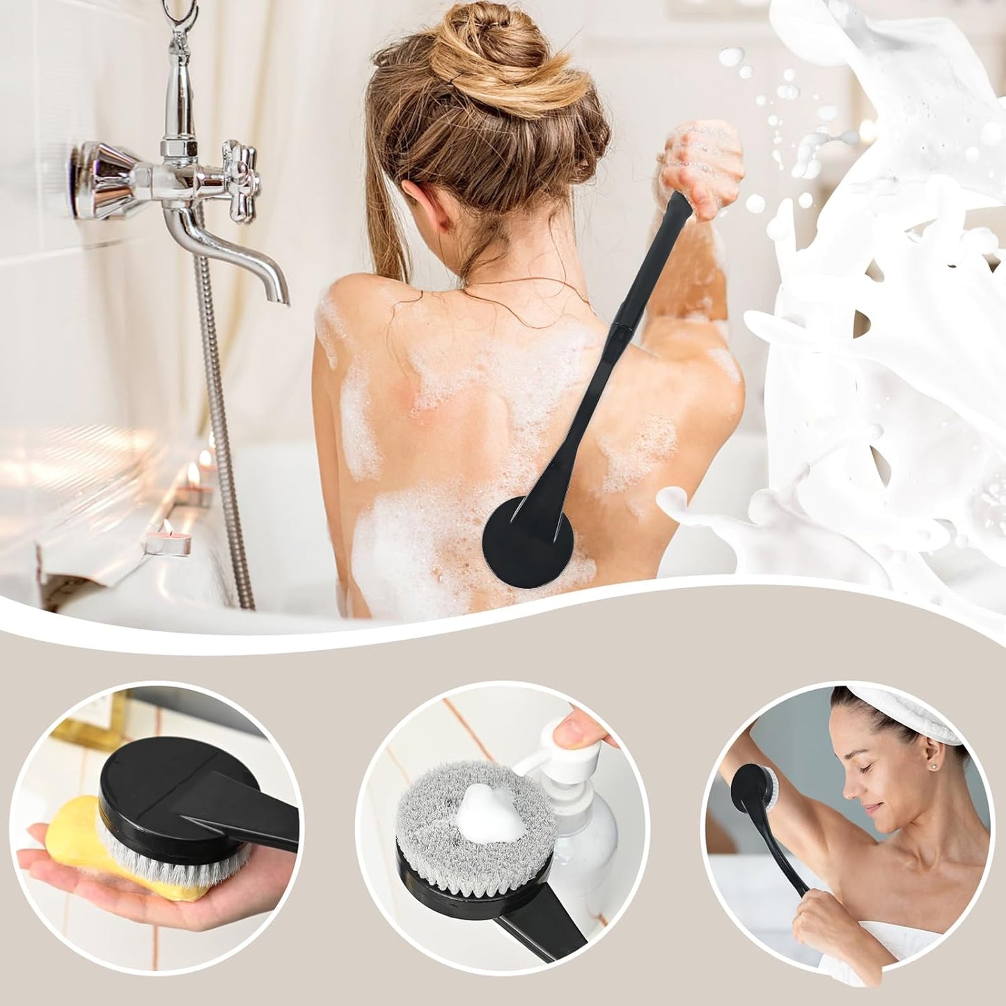 Back Scrubber for Shower,20.5" Bath Brush Long Handle for Deep Clean,Back Brush for Shower for Men Women(Black)