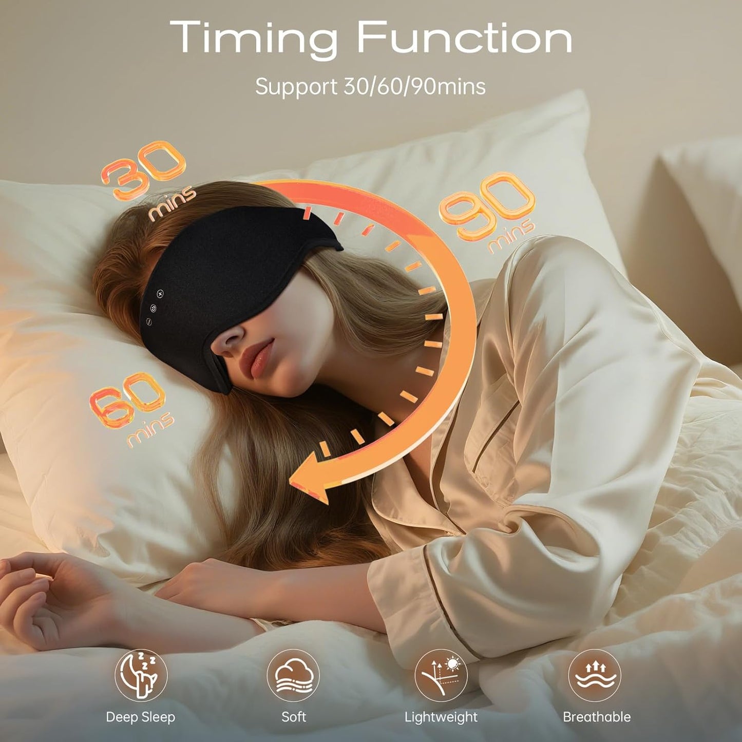 Sleep Eye Mask with Wireless Headphones - 29 Soothing White Noise Sounds, 3D Zero Pressure Bamboo Cotton Eye Maks for Women & Men, Blackout Sleeping Masks for Side Sleeper, Removable Eye Cover (Black)