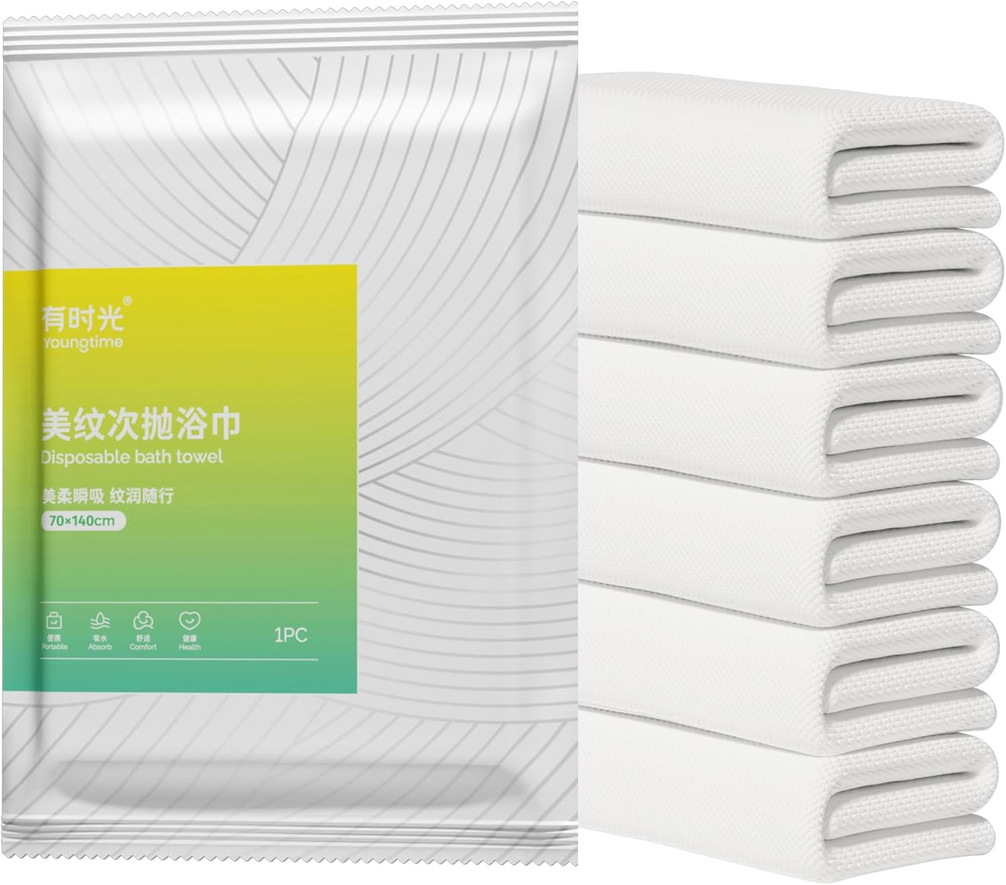 YOUNGTIME Disposable Bath Towels 55" x 27.5",Quick Dry Disposable Body Towel,Thickened Portable Towels Set for Travel Camping,Pet Towels,6 Pack