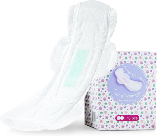Teens Maxi Period Pads with Wings for Tweens, Organic Cotton Sanitary Pads for Teens Girls 9-14, Long Overnight Size, 90 CT