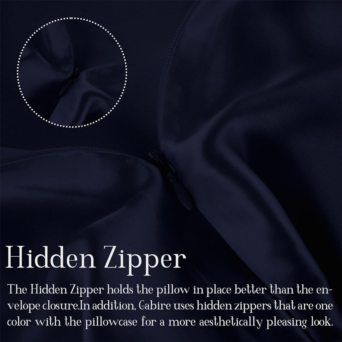 Mulberry Silk Pillowcases Set of 2, Both Sides Real Silk Pillow Cases for Hair and Skin Prevent Acne Pillowcase Organic Silk Pillowcase 2 Pack with Hidden Zipper, Navy Blue, King (20"×36")