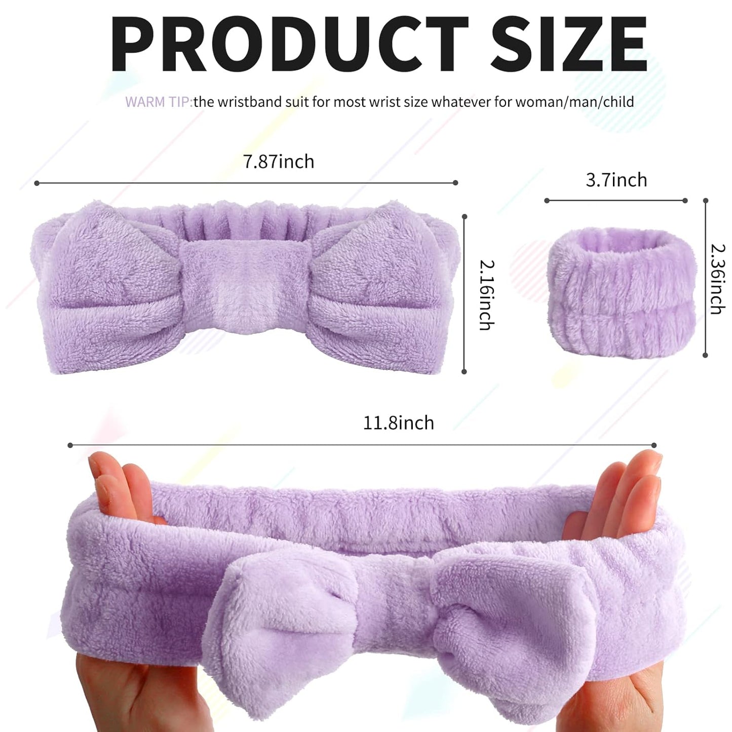 WSYUB Spa headband, Wristbands, Headband for Washing Face, 2pcs Wristlets for Sleeves Dry, Make up Headband,Purple