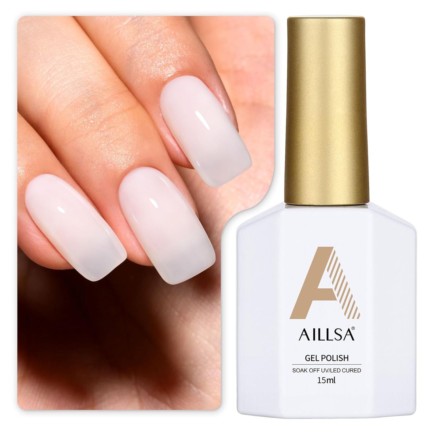 AILLSA Milky White Gel Nail Polish Natural Nude Jelly Gels Polish Light Color Translucent Nude Polish Sheer White Neutral Nails Soak Off U V Gel for French Manicure Nail Salon at Home 0.51 Fl Oz/GB07