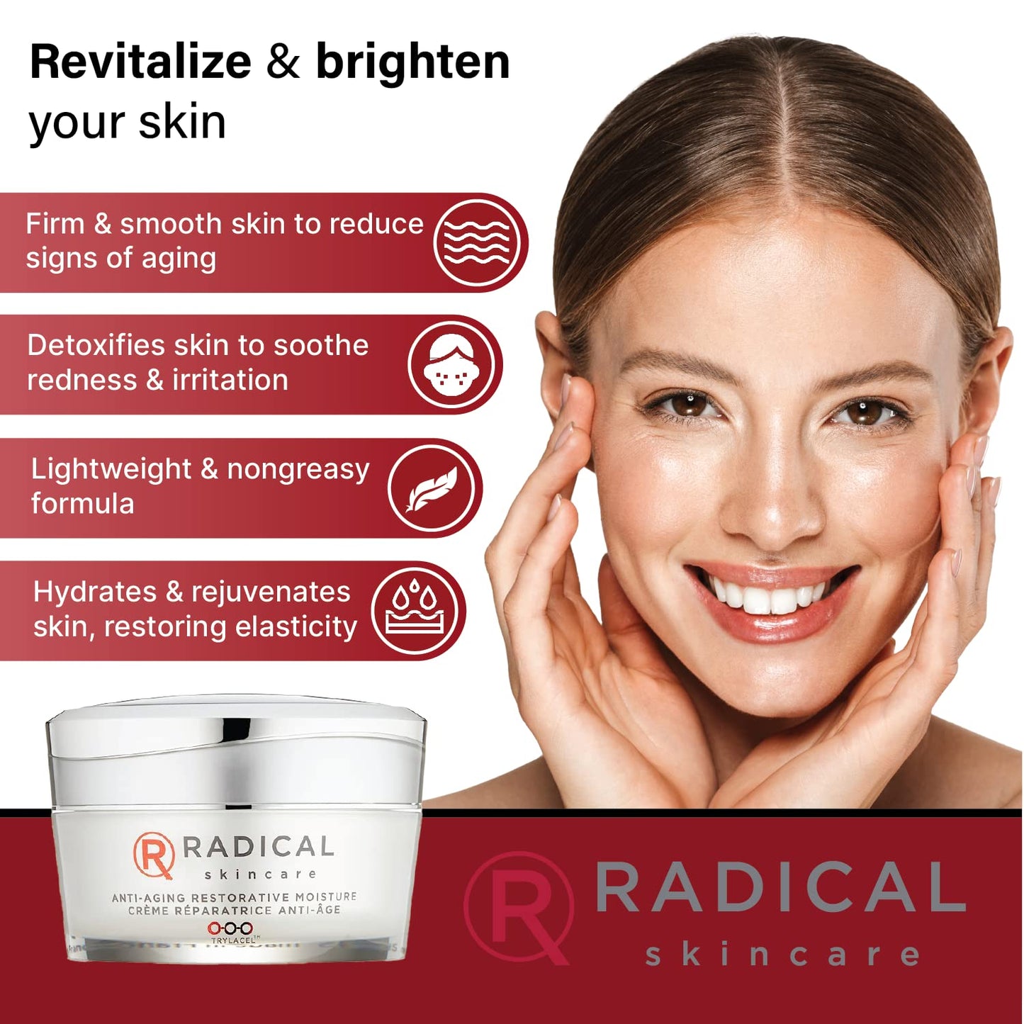 Radical Skincare Anti Aging Restorative Moisturizer - w/Jojoba, Vitamin E, & Aloe | Hydrating | Antioxidant Rich, Non-Drying, Gentle | For All Skin Types | Paraben & Cruelty Free (1.7 Oz, 2 Pack)