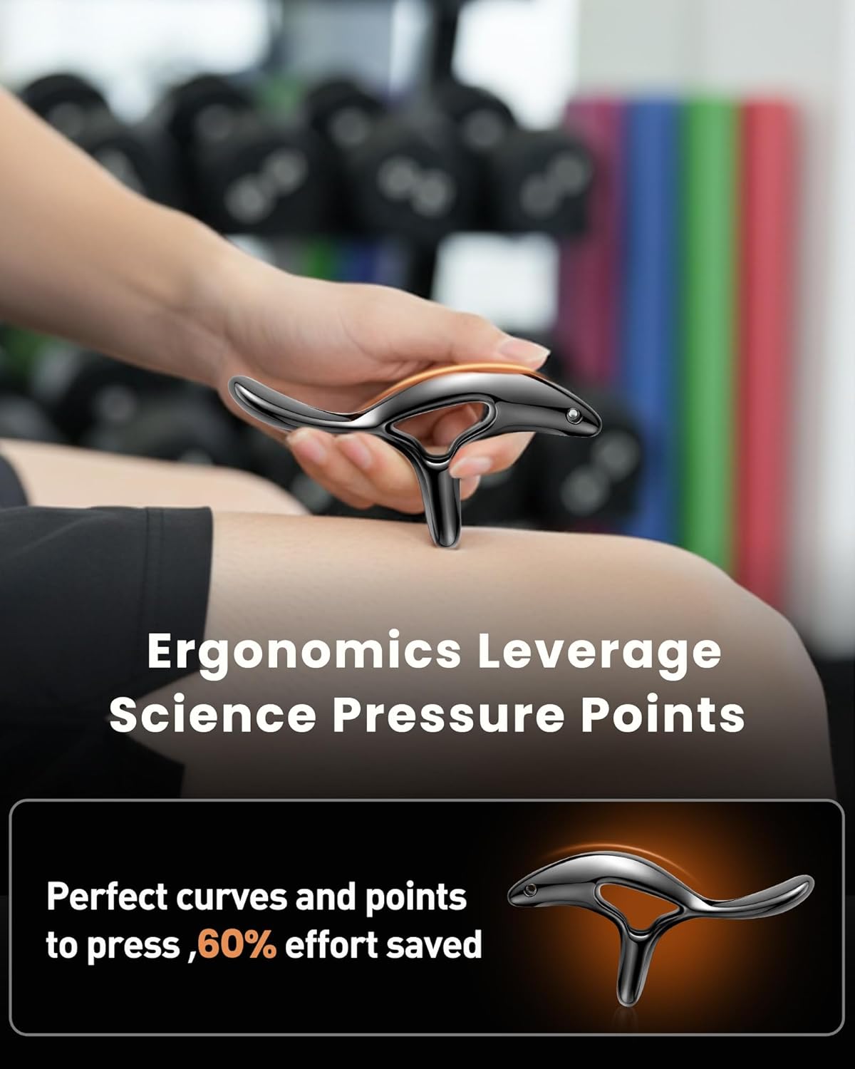 lifechill Trigger Point Massage Tool for Deep Tissue Pain Relief, Gua Sha & Muscle Scraper Tool for Full Body, Thumb Saver Acupressure Tool Relieve Plantar Fasciitis, Black