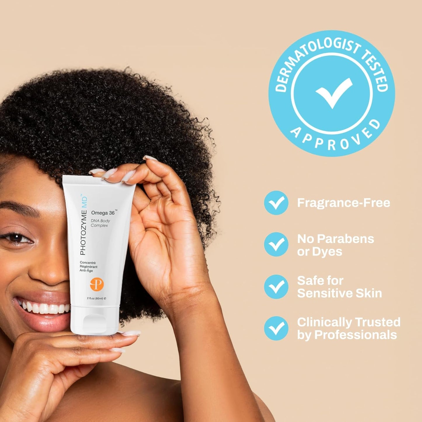 Photozyme Omega 36 Body Complex – Anti-Aging Body Cream with Omega 3,6, Ceramides & DNA Repair Enzymes – Hydrating, Firming, Nourishing, Fragrance Free, Unscented – 2 fl oz