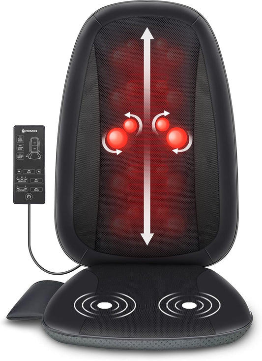 COMFIER Back Massager for Back Pain,Shiatsu Massage Chair Pad for Full Back,Spot Massage,Electric Seat Cushion with Heat,Heated Chair Massager for Office,Home,Gifts for Mom,Dad,Him,Her,Black