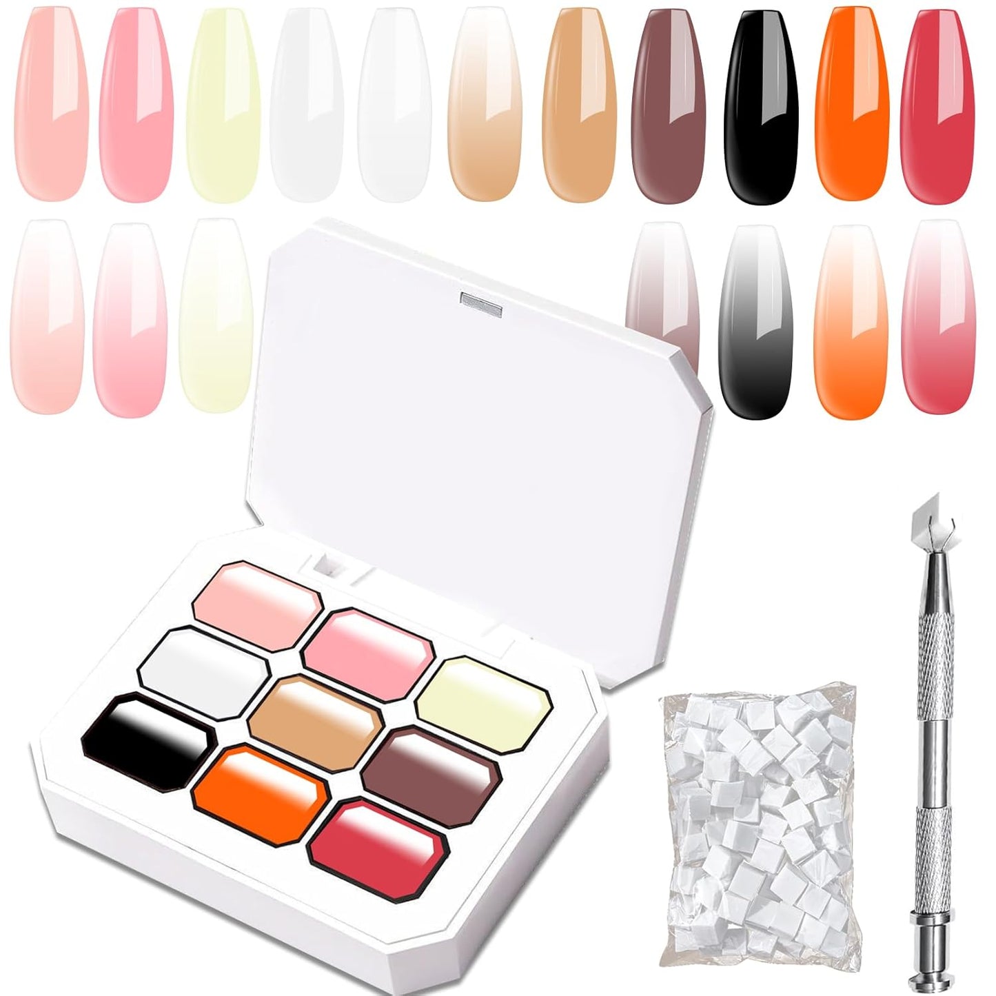 Sponge Pat Paint Nail Gel, 9 Colors Nude Pink White Red Brown Black Ombre Gel Nail Polish Set with 50pcs Nail Sponges 4 Claws Metal Grabber and Brush Painting Nail Art Nutural Extra