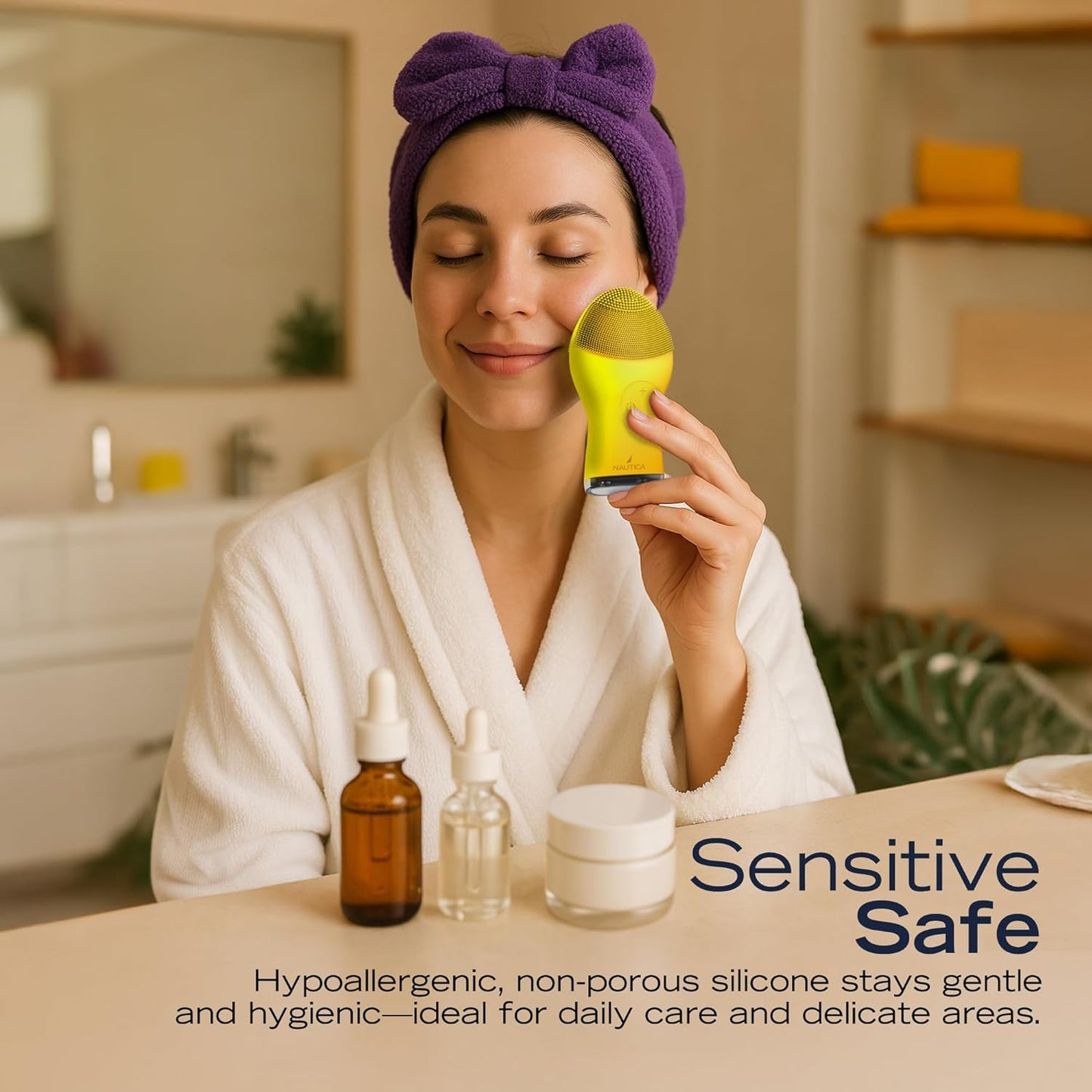 Nautica PC120 Facial Cleansing Brush Made with Ultra-Hygienic Soft Silicone, Waterproof, Rechargeable Vibrating Face Exfoliator Scrub Brush with Sonic Technology for Men & Women - Summer Sun