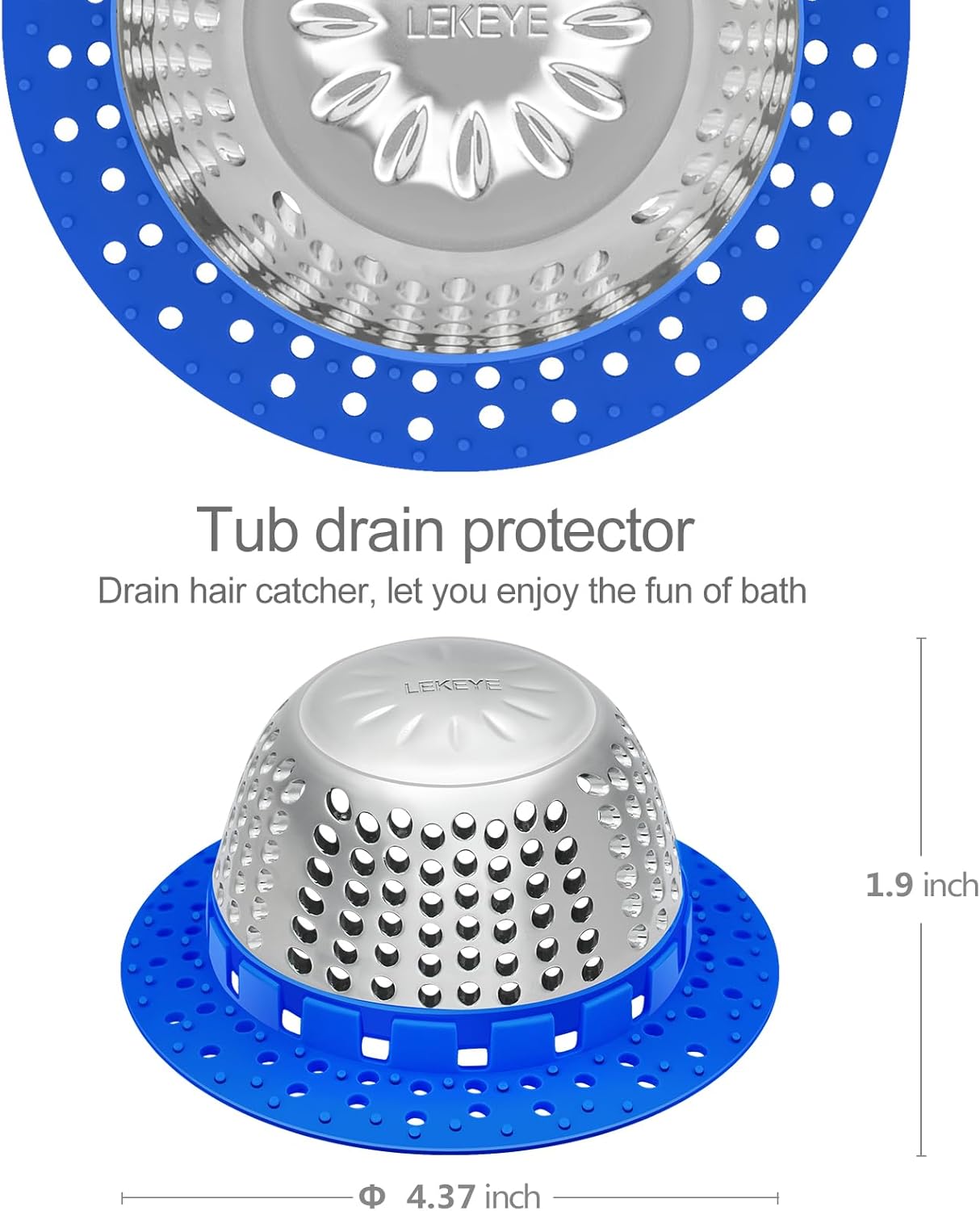 LEKEYE Shower Drain Hair Catcher/Shower Drain Cover/Drain Protector for Pop-Up & Regular Drains(Blue)