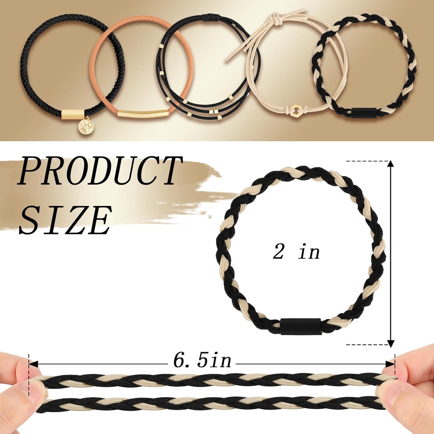 Hair Tie Bracelet, 5 Pcs Boho Hair Ties For Girls and Women, Elastic Hair Ties, Hair Bands For Ponytails, Ponytail Holder For Daily Life, Sport, Cooking, Working (Set 17)