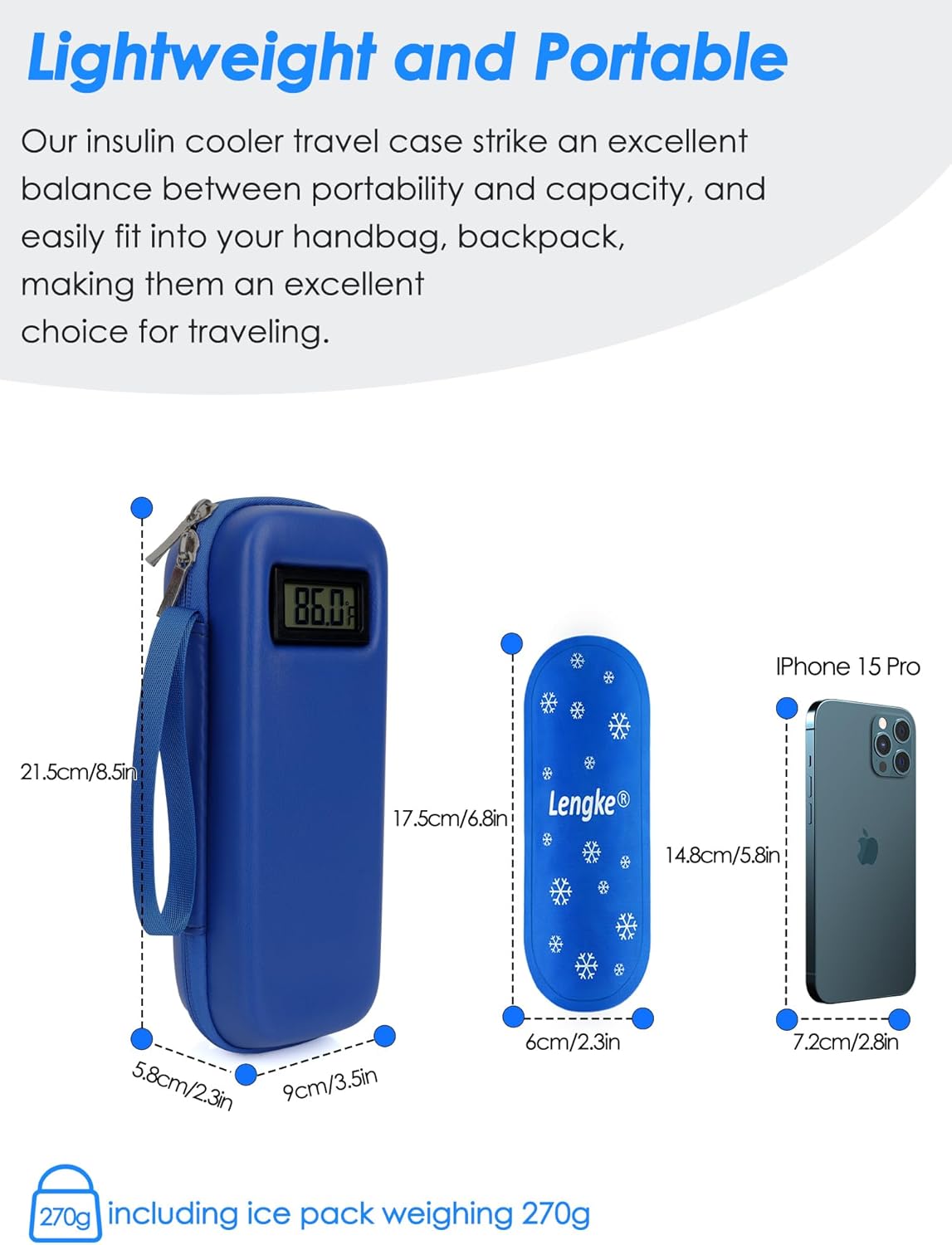 Insulin Cooler Travel Case with Temperature Display, Tsa Approved, Refrigerated Medicine Travel Case with 2 Ice Packs, Insulin Pen & Other Diabetic Supplies Organizer for Trip and Daily
