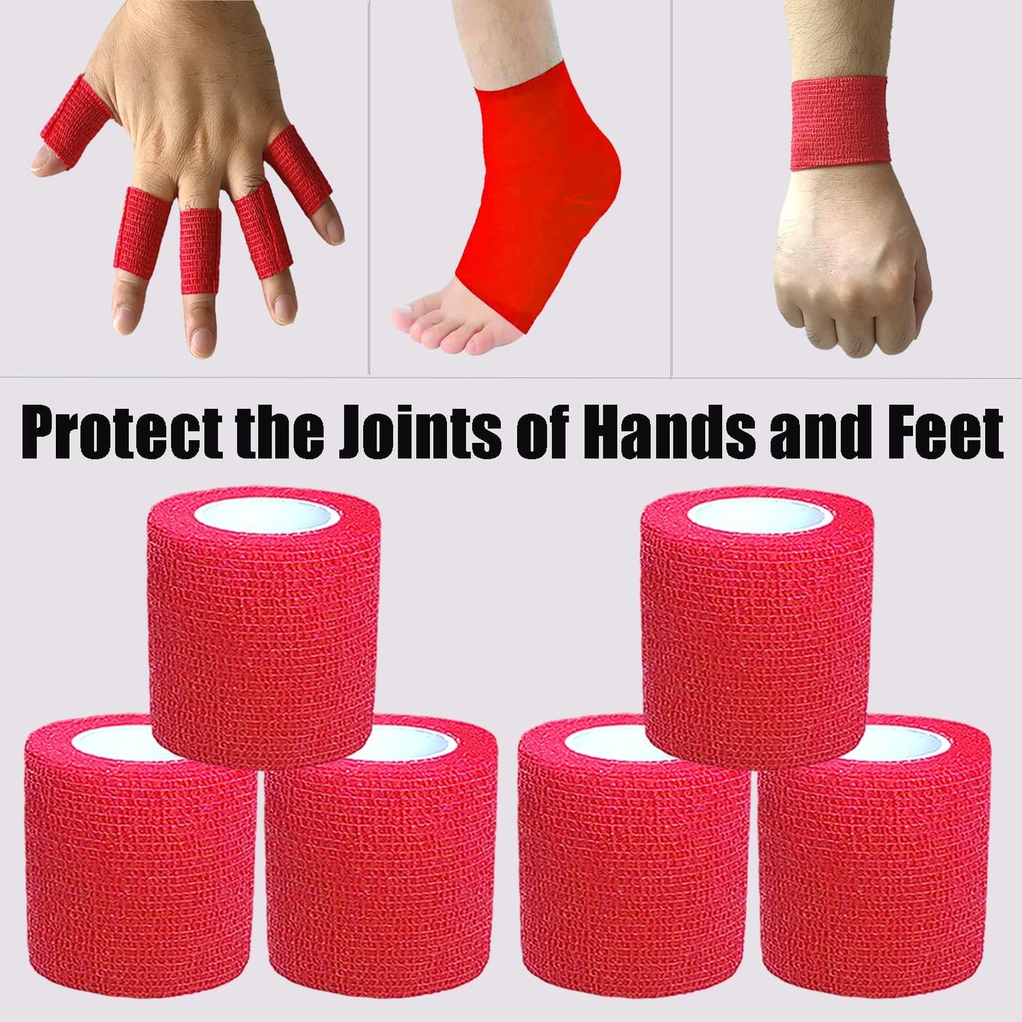 Hysiwen 6 Pack 2" x 5 Yards Self Adhesive Bandage Breathable Cohesive Wrap Self Adherent Vet Tape Self Stick Bandage Wrap for Sports, Athletic, Wrist, Ankle(Red)