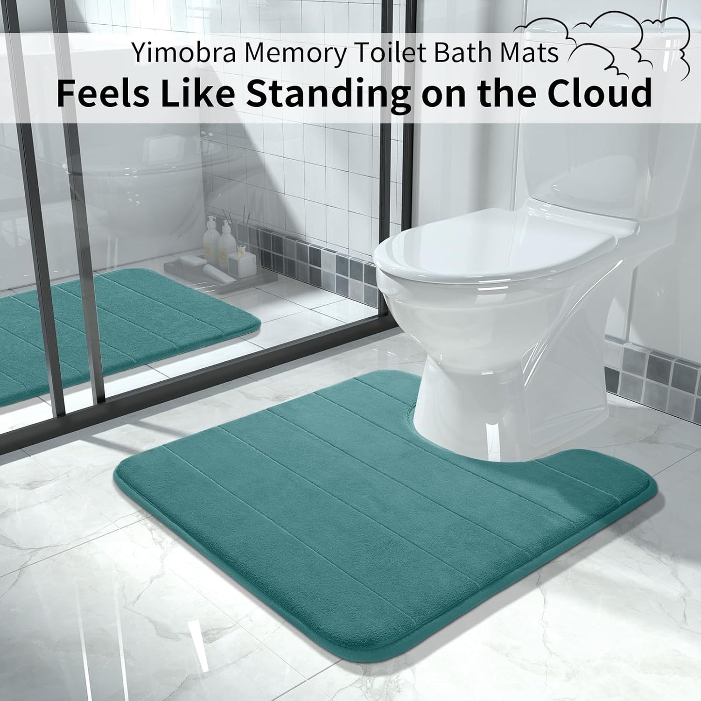 Yimobra Memory Foam Toilet Bath Mat U-Shaped, Commode Contour Rug, Soft and Comfortable, Super Water Absorption, Non-Slip, Thick, Machine Wash and Easier to Dry for Bathroom, 24 X 24, Teal