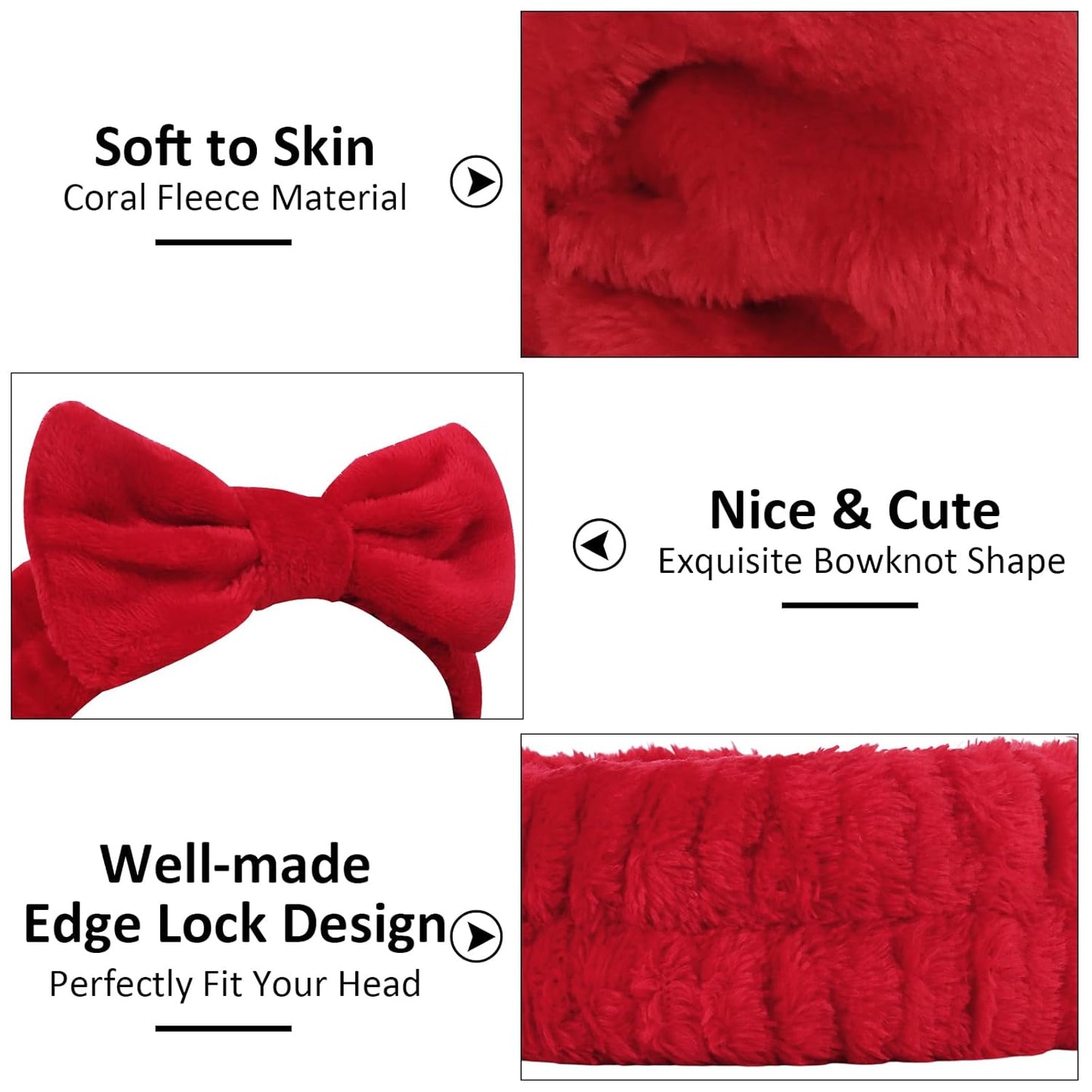 Ondder Spa Headband for Washing Face 8 Pack Red Skincare Headbands for Women Girls Terry Cloth Cute Makeup Headbands Head Bands with Bow