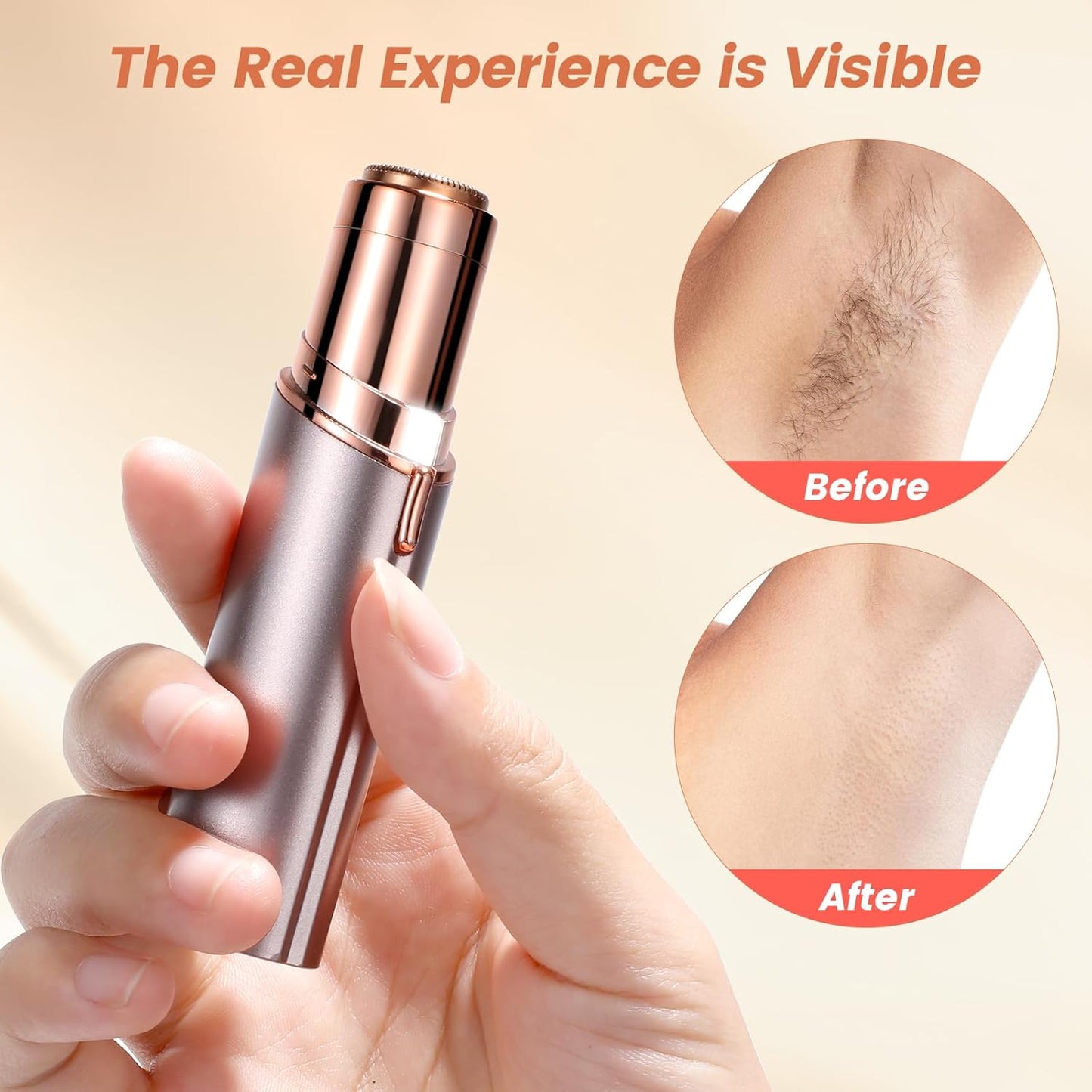 Facial Hair Remover for Women- as Seen on TV Painless Face Shaver -Mini Hair Remover, Electric Razor Shaver Portable Bikini Epilator for Lips, Chin, Armpit, Peach Fuzz, Fingers, Neck, Cheek(Champagne