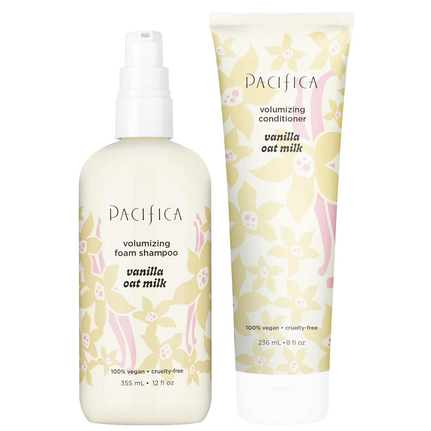 Pacifica Vanilla Oat Milk Volumizing Shampoo & Conditioner Set – Fuller, Bouncier Hair, Fine Or Flat Hair Solution, Sulfate-Free, 100% Vegan Hair Care