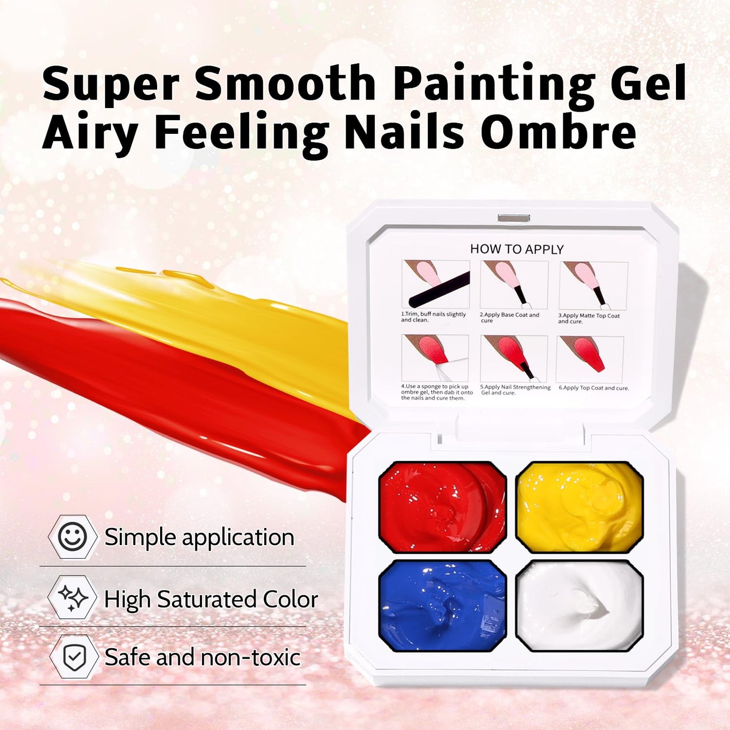 Sponge Pat Paint Nail Gel, Blending Colors Ombre Nails Gradient Gel Nail Blush Blooming Aura Nails Drawing Stripper Floral Painting Nail Art, No Wipe, UV/LED Curing (4 Colors Set A)