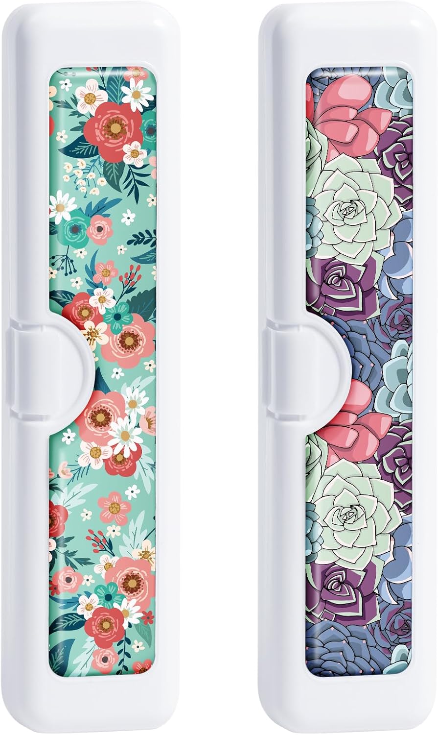 2 Pcs Toothbrush Travel Case - Colorful Pattern, Holder and Covers for Toothbrushes, Includes Tongue Scraper Case
