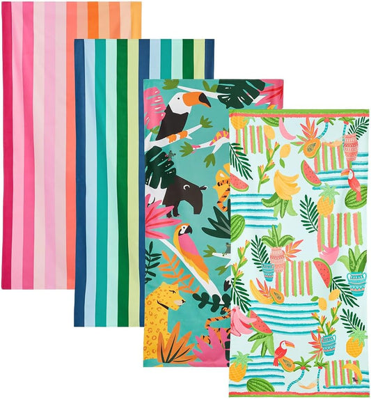 Dock & Bay Beach Towel - Quick Dry, Sand Free - Compact, Lightweight - 100% Recycled - Includes Bag - Havana Cabana - Set of 4 - Large (160x90cm, 63x35)