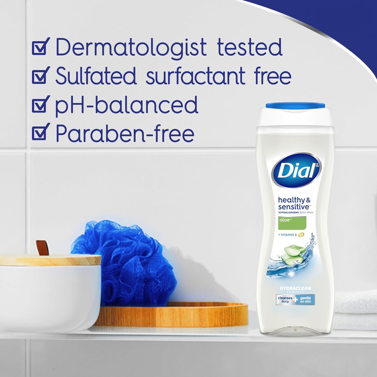 Dial Clean + Gentle Body Wash, Aloe Scent, 16 Fl Oz (Pack of 6)