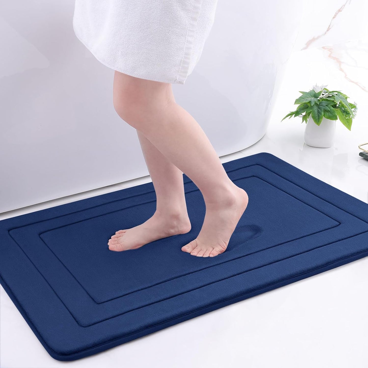 Arotive Memory Foam Bathroom Rug Mat 36x24, Ultra Soft and Absorbent Bath Mat, Machine Wash Dry, Comfortable Bath Rug Carpet for Bathroom Floor, Tub and Shower, Navy