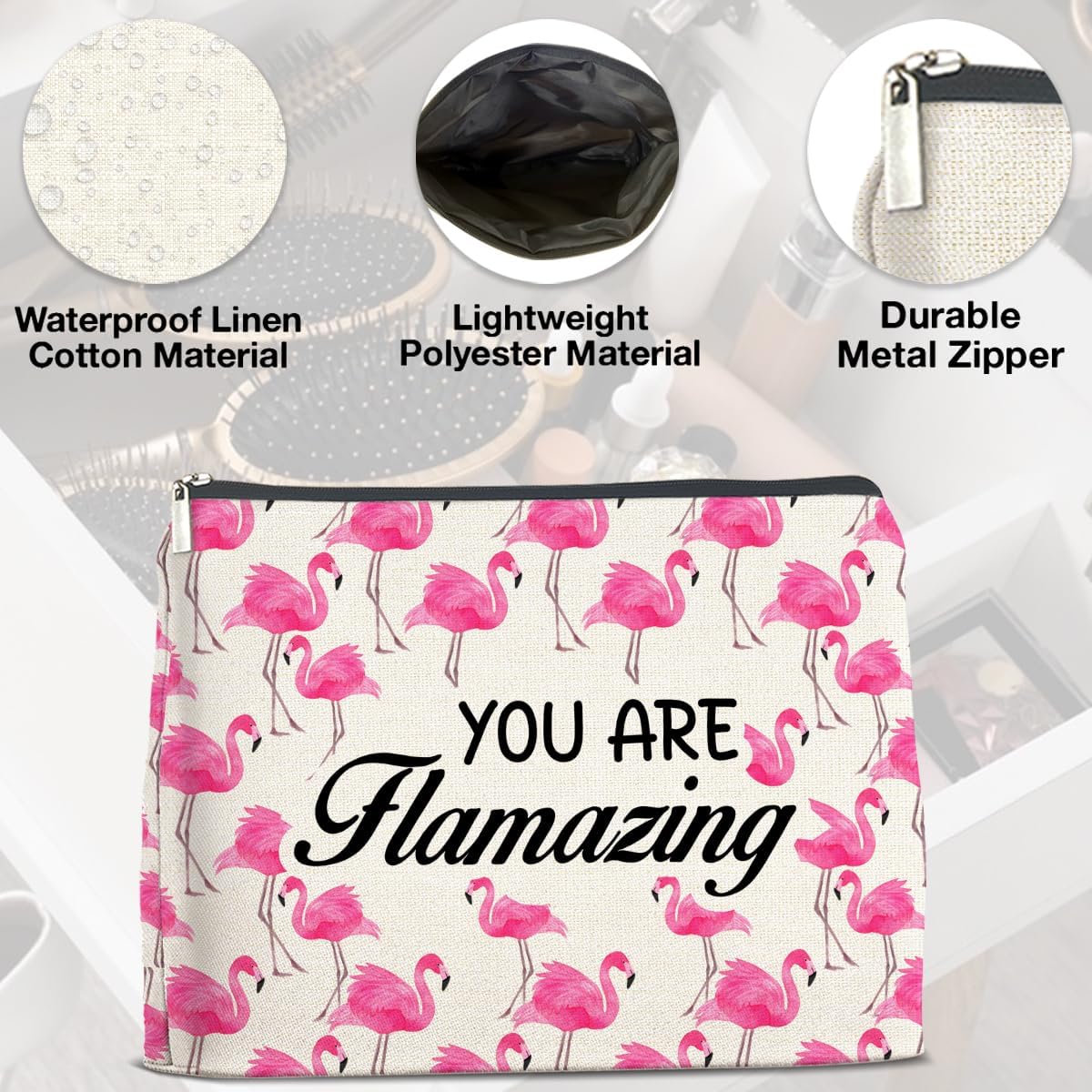Pink Flamingo Makeup Bag Gifts for Women Flamingo Lover Besties Positive You Are Flamazing Cosmetic Bag Zipper Pouch