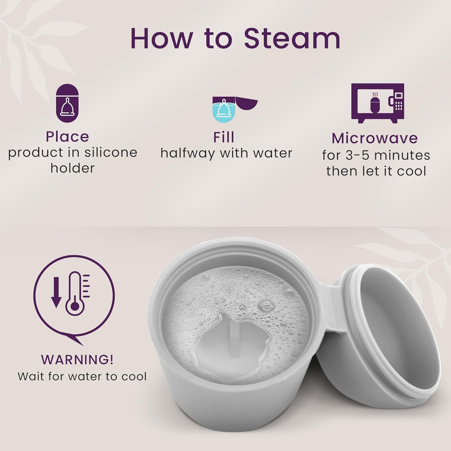 EcoBlossom Menstrual Cup Case and Sterilizer - Reusable Silicone Sterilizing Holder - Cleaner Period for You and Your Disc or Cup - Portable Cleaning Container & Microwave Steamer (White)