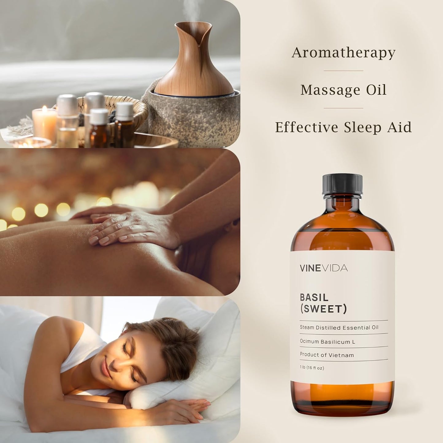 VINEVIDA Basil (Sweet) Essential Oil 16 oz - Undiluted Basil (Sweet) Oil 16 oz - Basil (Sweet) Candle Oil Scent - DIY Candle Scents for Candlemaking - Bulk Essential Oil for Soap Making Safe for Skin