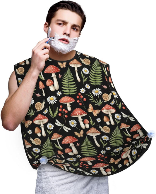 Men's Beard Maintenance Apron, Waterproof & Easy Clean, Witchy Mystery Vintage Magic Mushrooms Fall Leaf Floral